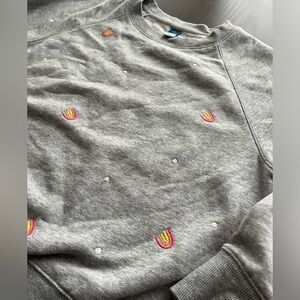 Old Navy Petite Small Pride embroidered Rainbow Soft Cozy Gray Crew Sweatshirt